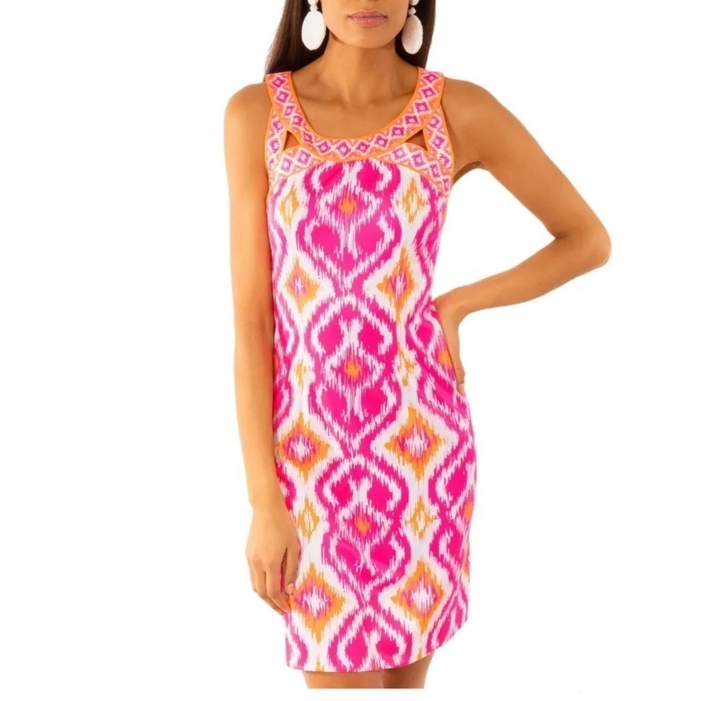 GRETCHEN SCOTT Isosceles Kitt Ikat Cutout Dress XS Pink Orange